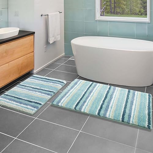 Carvapet Juego de 2 alfombras de baño de microfibra suave, absorbente, esponjosa, antideslizantes, peludas, lavables a máquina, tapetes de baño para