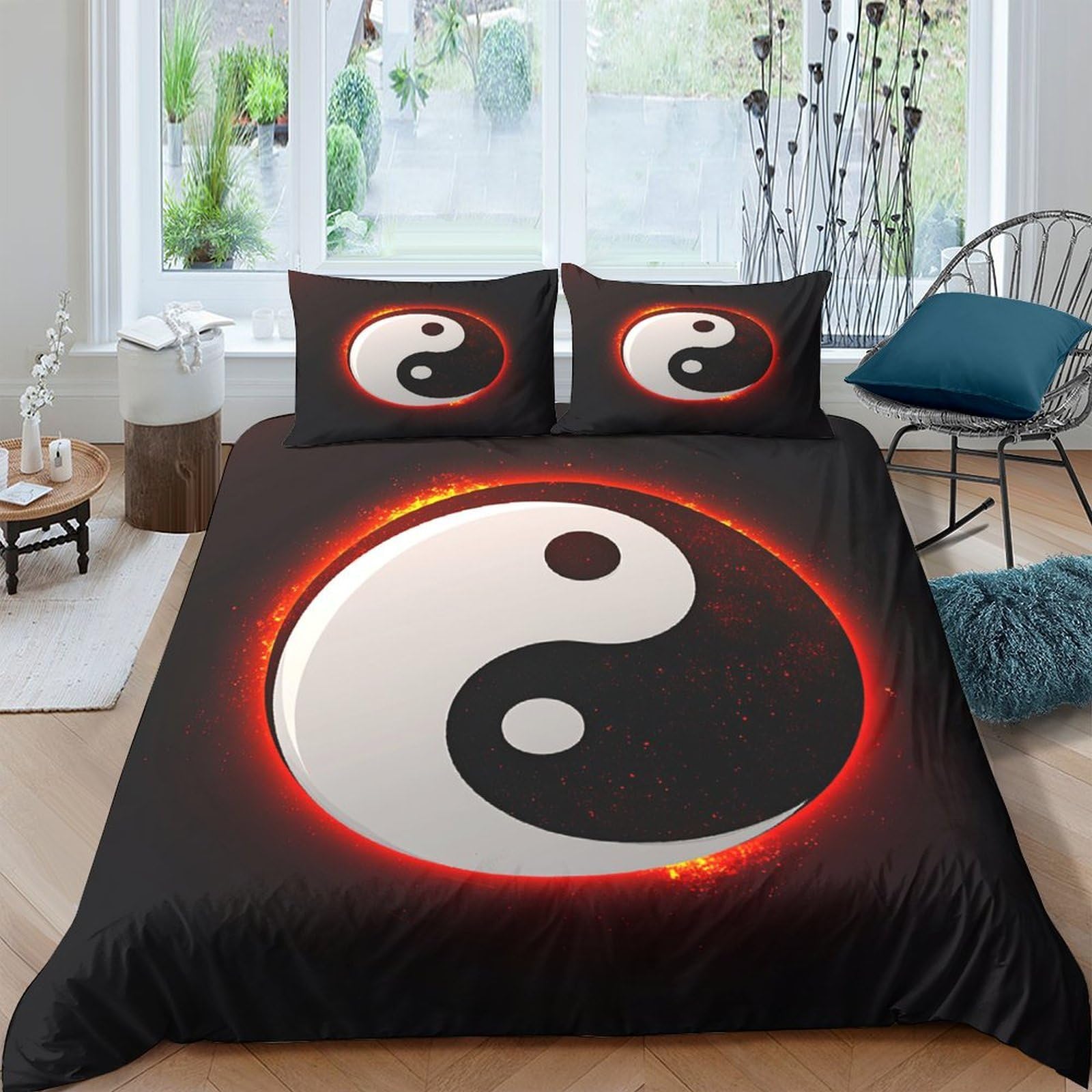 Ctjqhvkz Style-9 3D Printed Yin Yang Fitted Sheet Microfiber Black White Mandala Bed Cover For Bedroom Dorm Easy Care Decor Single（135X200cm）