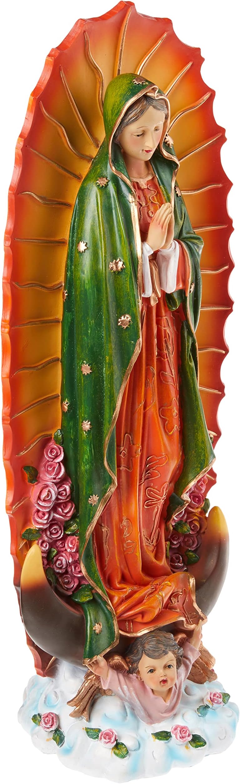 Virgin of Guadalupe Religious Indoor/Outdoor Garden Decor Statue, Medium 23 Inch Tall, Cast Stone Resin, Full Color Painted Finish