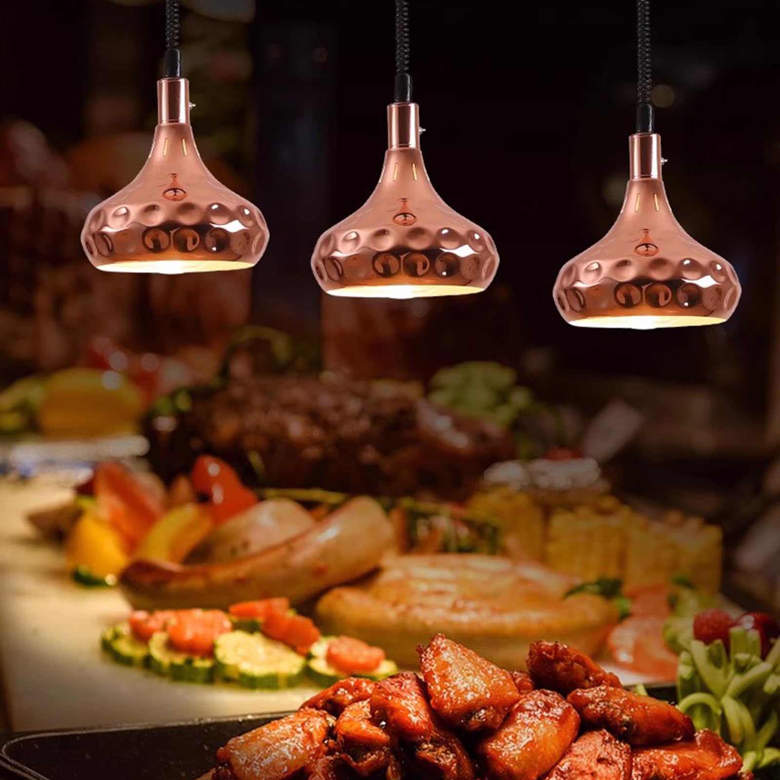 Wisząca lampa do podgrzewania potraw, wysuwana lampa grzewcza z żarówką 250 W, do bufetów, restauracji, kuchni i restauracji, 25 cm