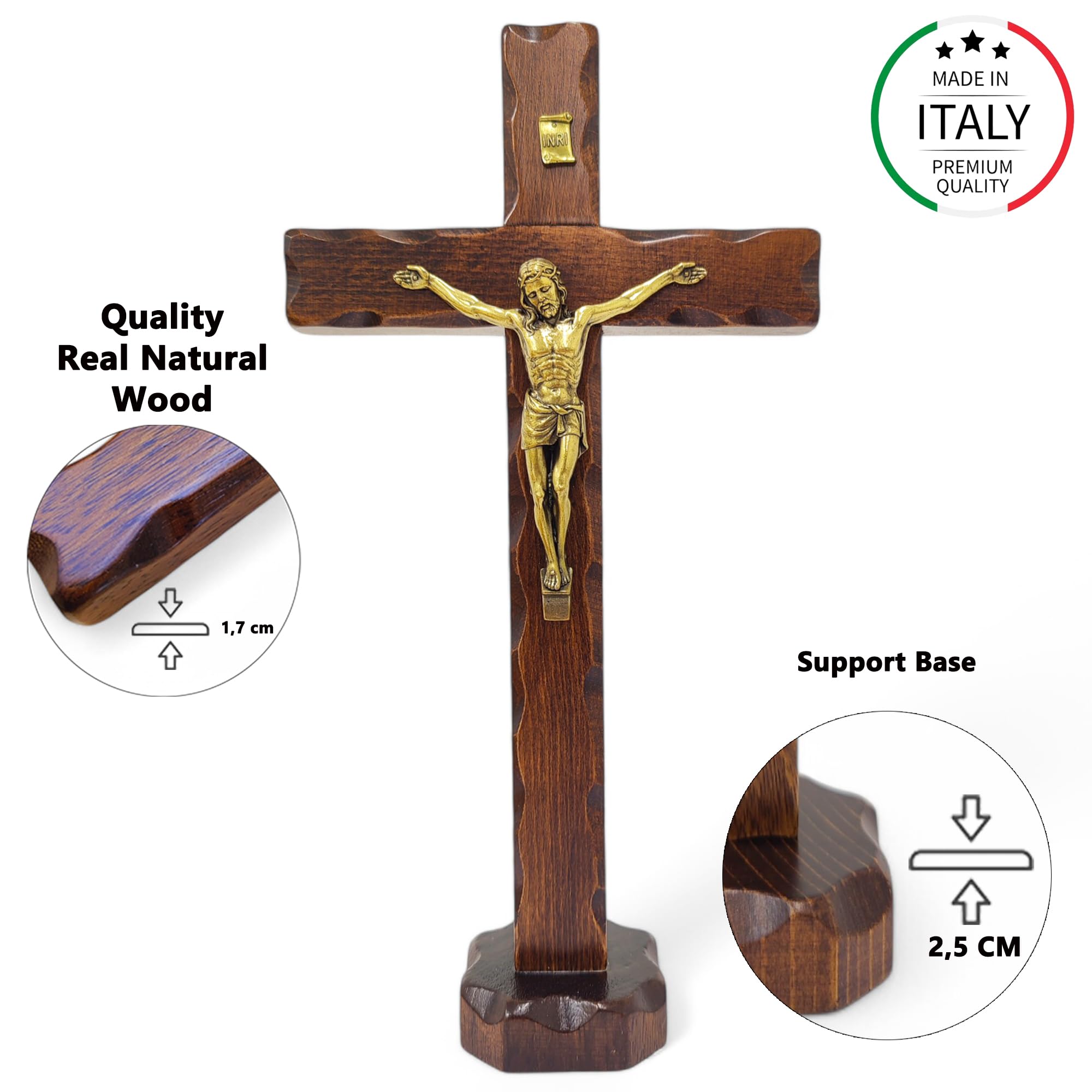 La Balestra Crocifisso da Tavola - Artigianale Made in Italy Cristo e INRI Ottonati - Crocifissi da Tavola in Legno, Cura e Precisione dei dettagli di Gesù Crocifisso -34,5X18 cm