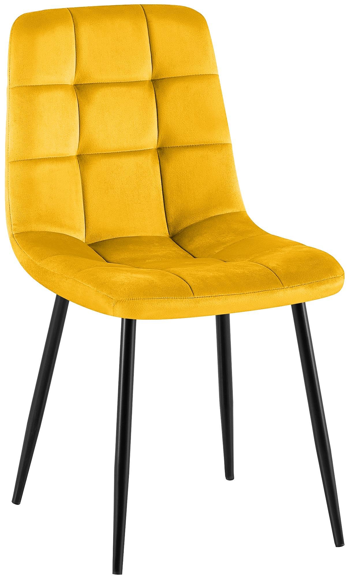 CLP Chaise de Salle a Manger rembourree Antibes, Chaise de Cuisine en Velours avec Dossier et Pied Metal Noir, Charge Max 150 kg, Couleur:Jaune