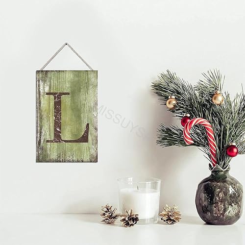 Vista 471 de Letrero colgante de madera con letra J, letrero de madera para decoración del hogar, 26 letras del alfabeto de metal, placa de madera, decoración