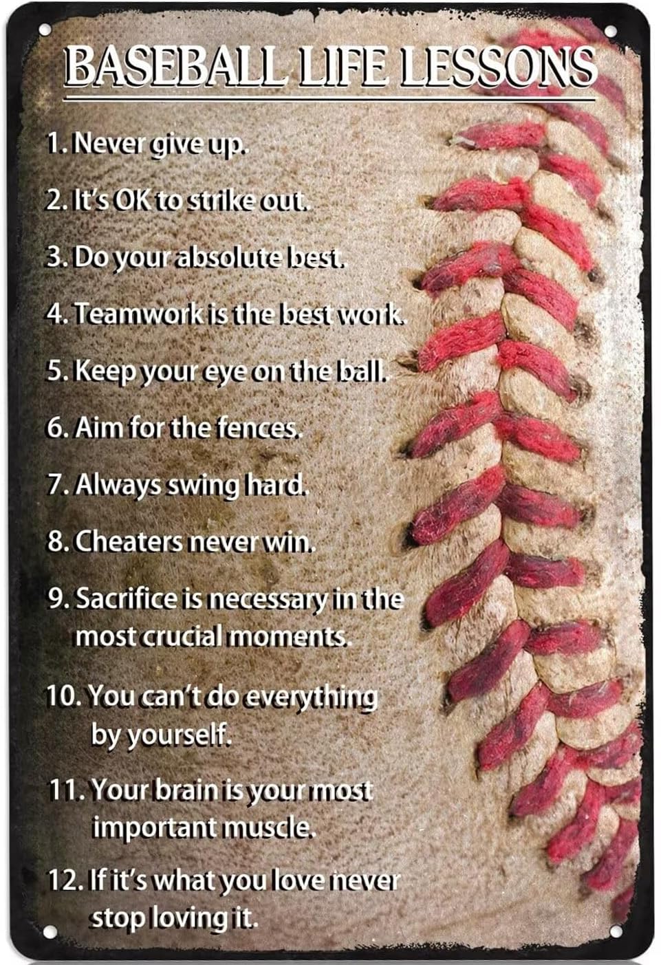 SMAZDFXX Retro Baseball Tin Sign Vintage Baseball Decor For Boys Room Baseball Life Lessons Metal Signs Motivational Workout Baseball Sports Posters For Boys Bedroom Wall Art Decor 5.5"x8"