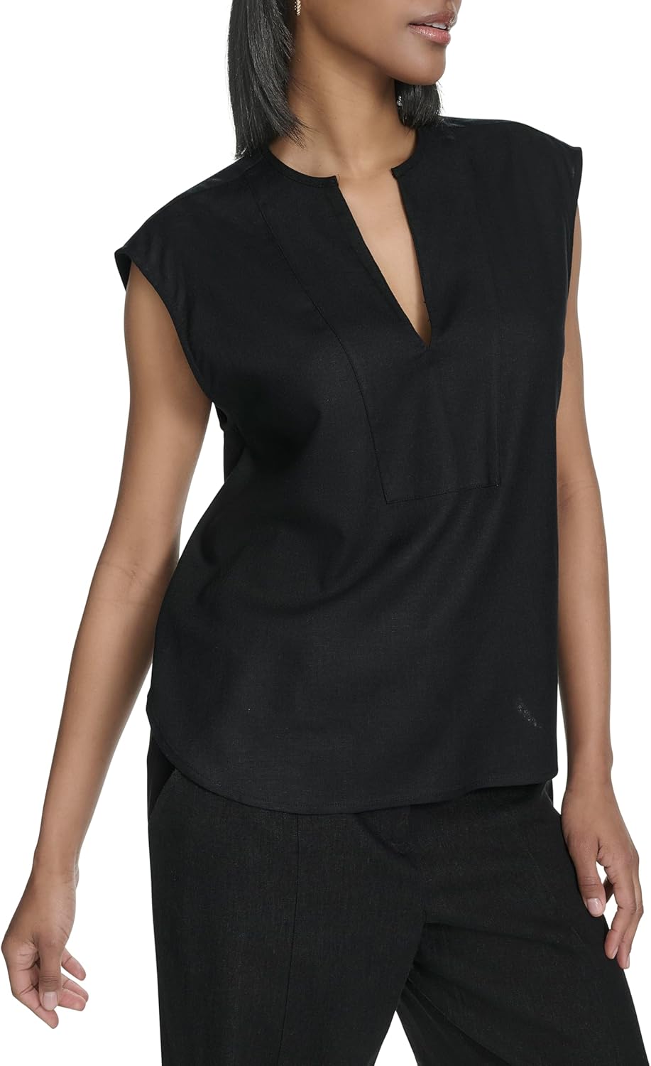 H HALSTON Women's Sleeveless V-Neck Linen Top - Image 3
