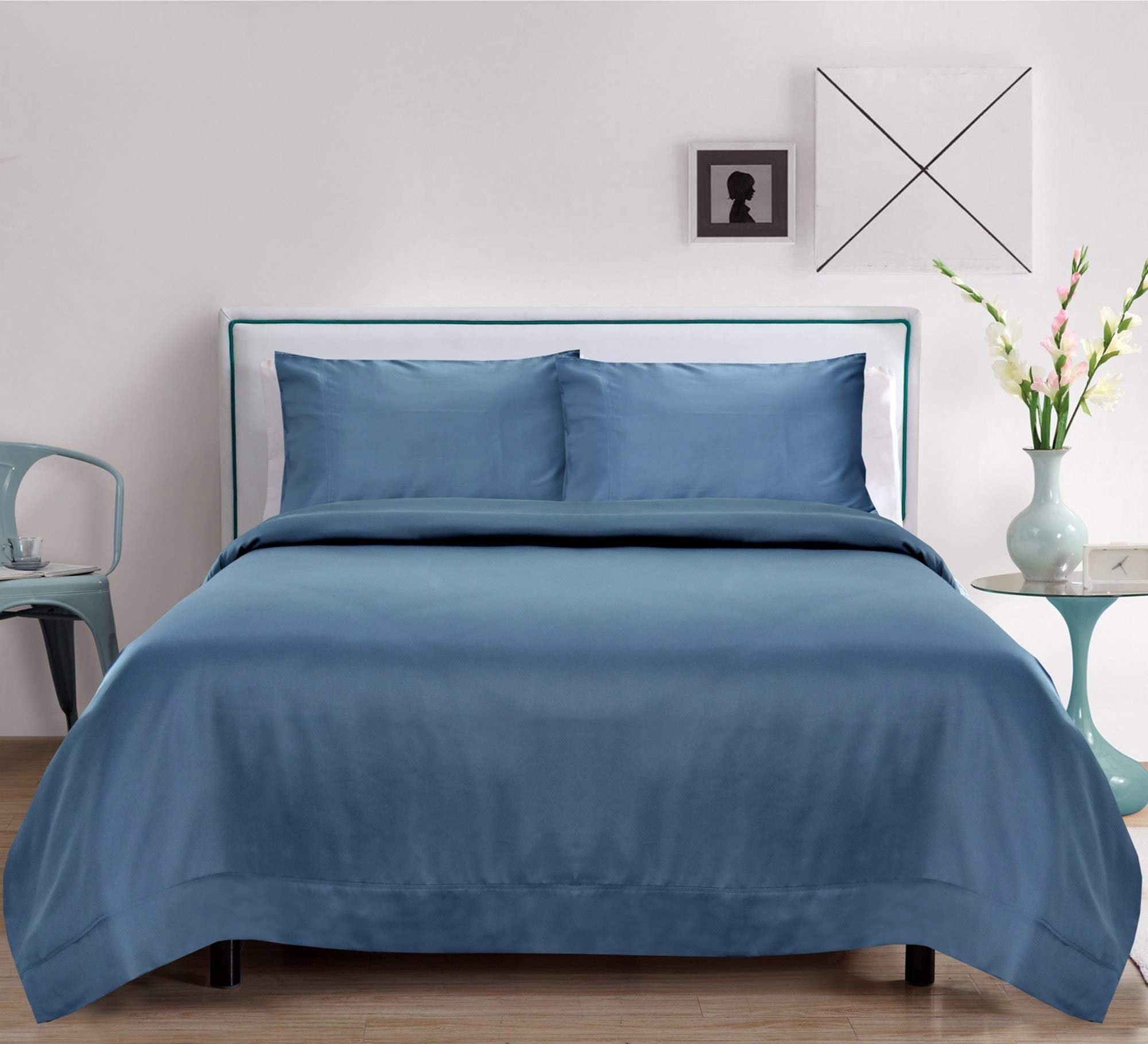 Linenwalas Premium 100% Viscose Derived from Bamboo Queen Sheet Set - Ultra Soft, Breathable & Cooling, Ideal for Hot Sleepers, 16" Deep Pocket, Hotel Luxury Bedding (Bahamas Blue)