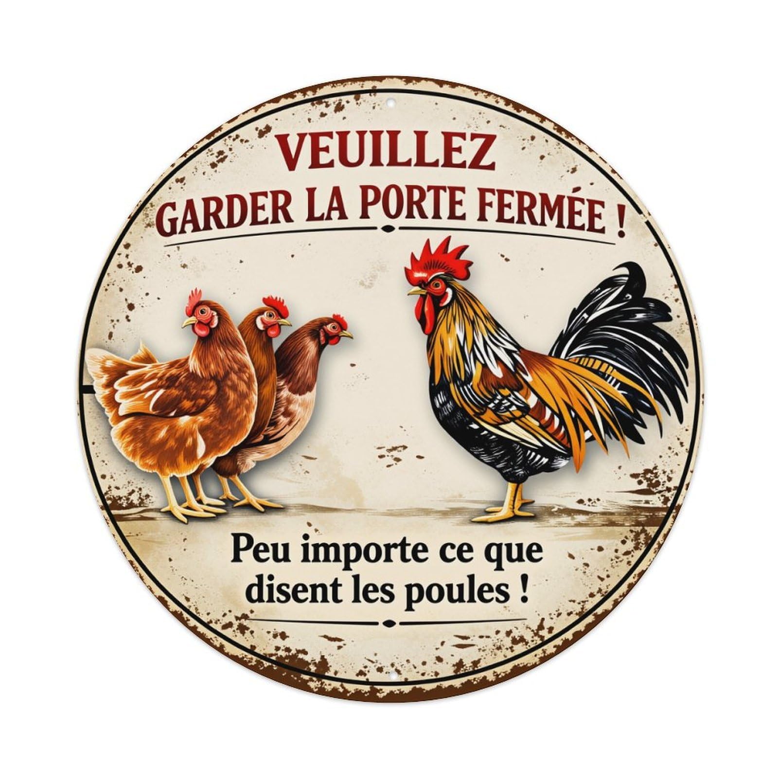 Chicken Rooster Farm Door Sign Round Tin Sign Vintage Style Metal Sign Home Bar Garden Wall Plaque Decor Metal Poster 8x8 Inch