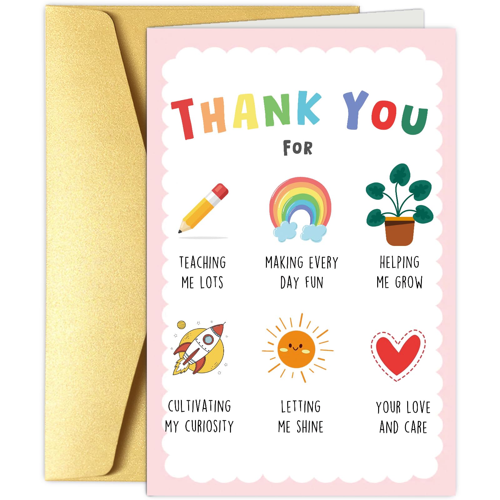Obbyidk Cute Teacher Thank You Card from Kid Student, Funny Appreciation Card for Nursery Teacher, Preschool Teacher’s Day Gift, Thank You for Your Love and Care