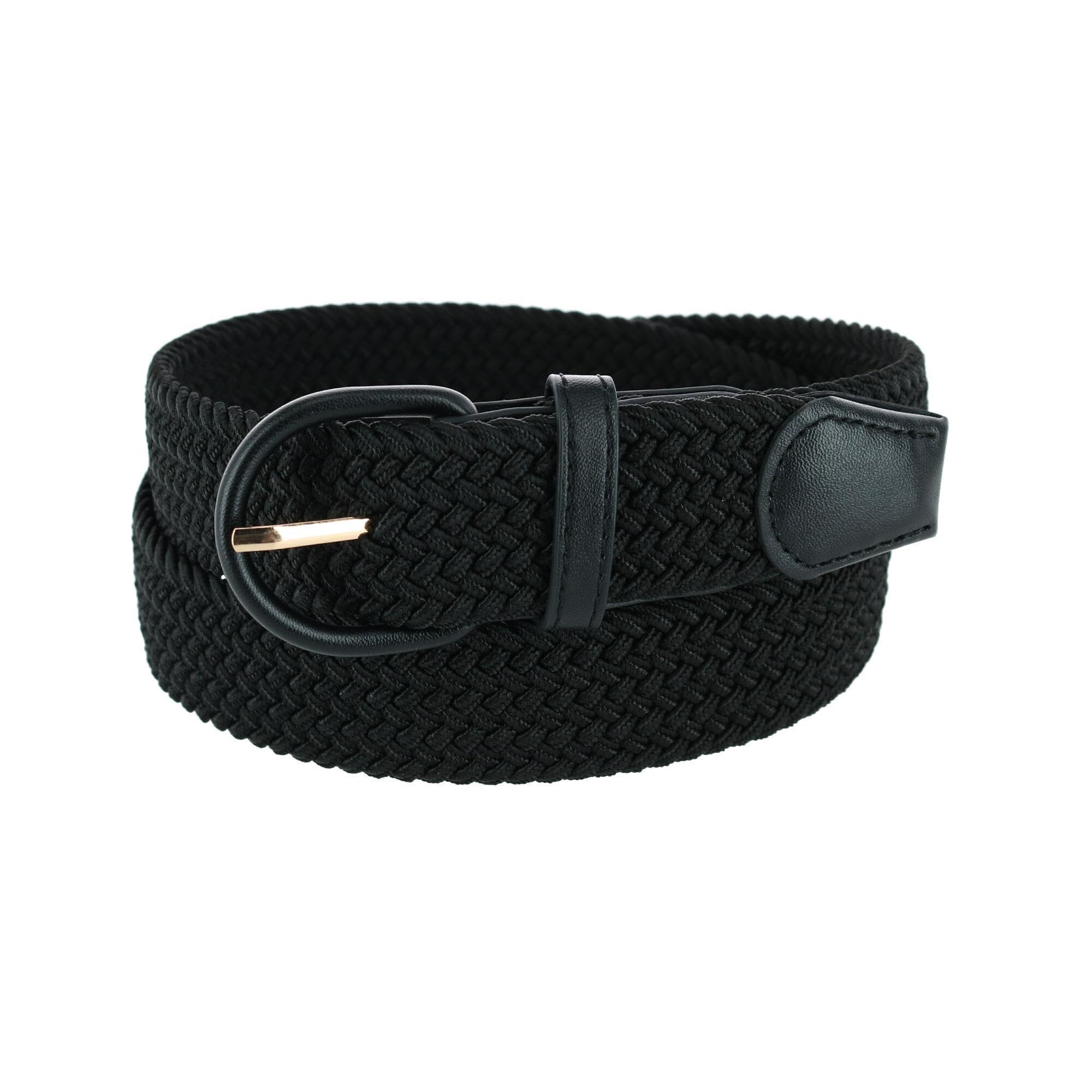CTM Men's Elastic Braided Belt with Covered Buckle (Big & Tall Available), Large, Black