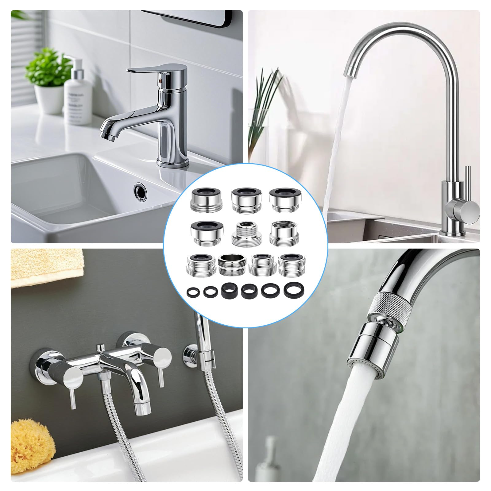 Foonary 10 adattatori universali per rubinetto, con guarnizioni e doppia filettatura, per tubo da giardino e tubo dell'acqua, adatti per rubinetto della cucina e della casa