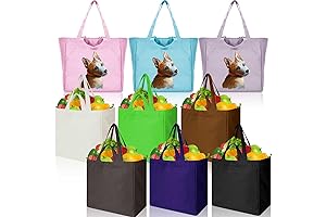 9 Pcs Canvas Grocery Bags XL Set with Real Pockets, Washable, Canvas Bags Bulk