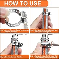 Vista 5 de 40 abrazaderas de manguera de acero inoxidable ajustable de 0.236-1.142 in de rango de engranaje helicoidal, tubo de conducto, kit surtido