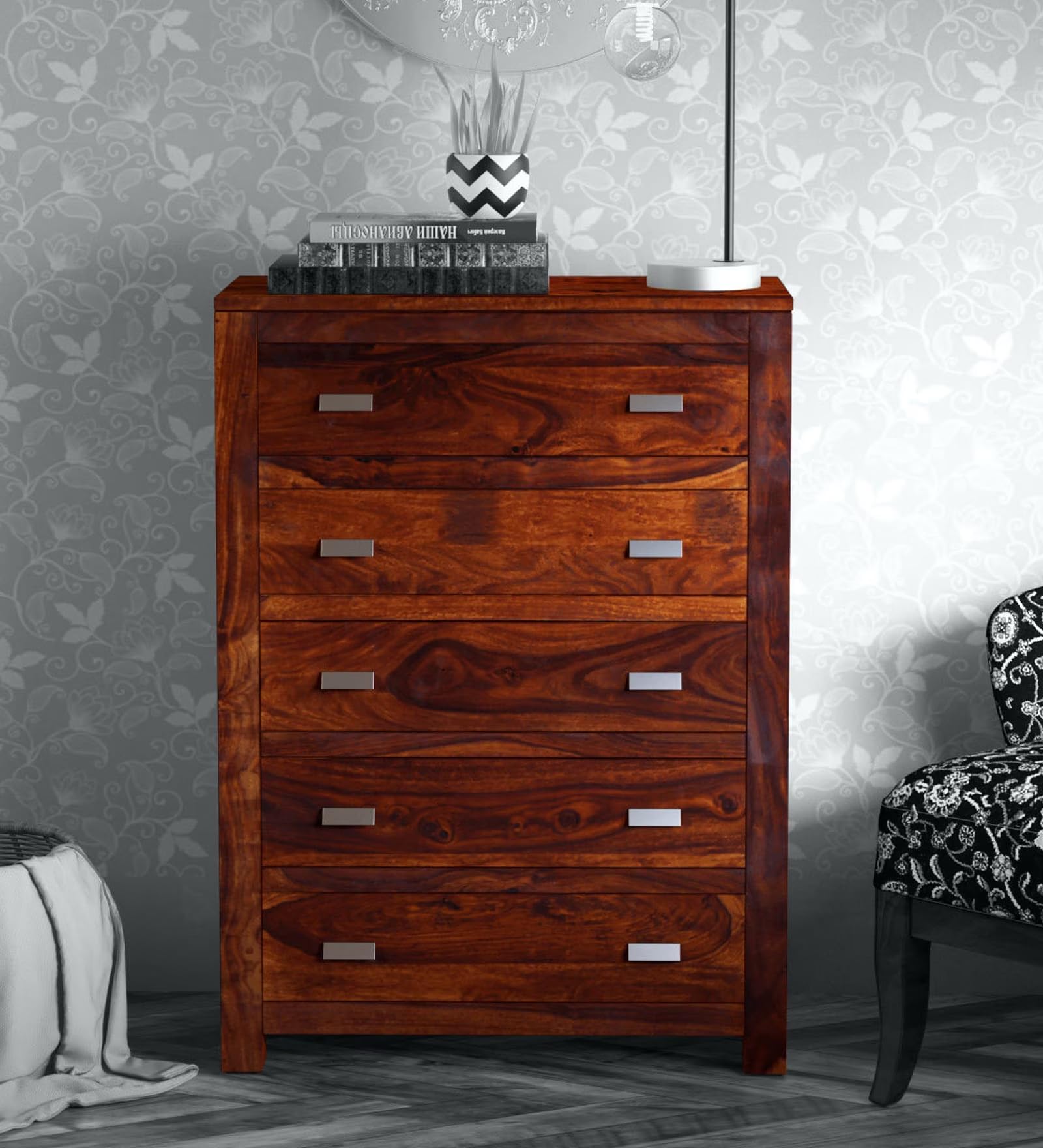 Sheesham Wood Chest of Drawers - Already Assembled | Multipurpose Storage Organizer Furniture | Filing Cabinet for Home, Bedroom, Living Room & Office - Honey Finish-image-47