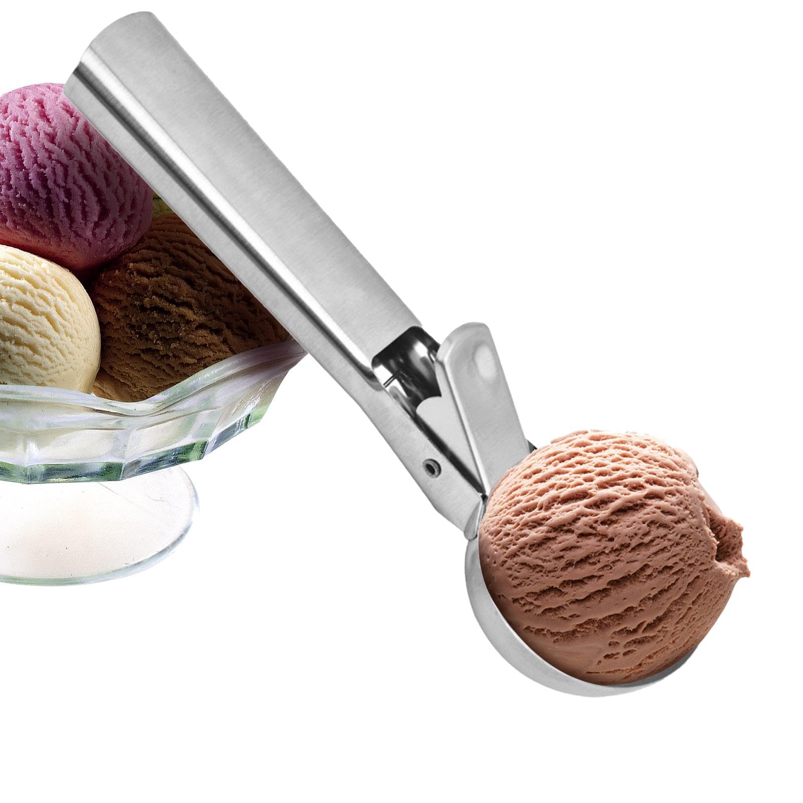Cucharas De Helado De Metal Con Gatillo, Cuchara De Helado De Metal,Cuchara Para Helado Resistente, Cuchara Para Fruta - Cuchara Multifuncional Para Hornear, Mango Ergonómico, Cuchara Grande Para De G