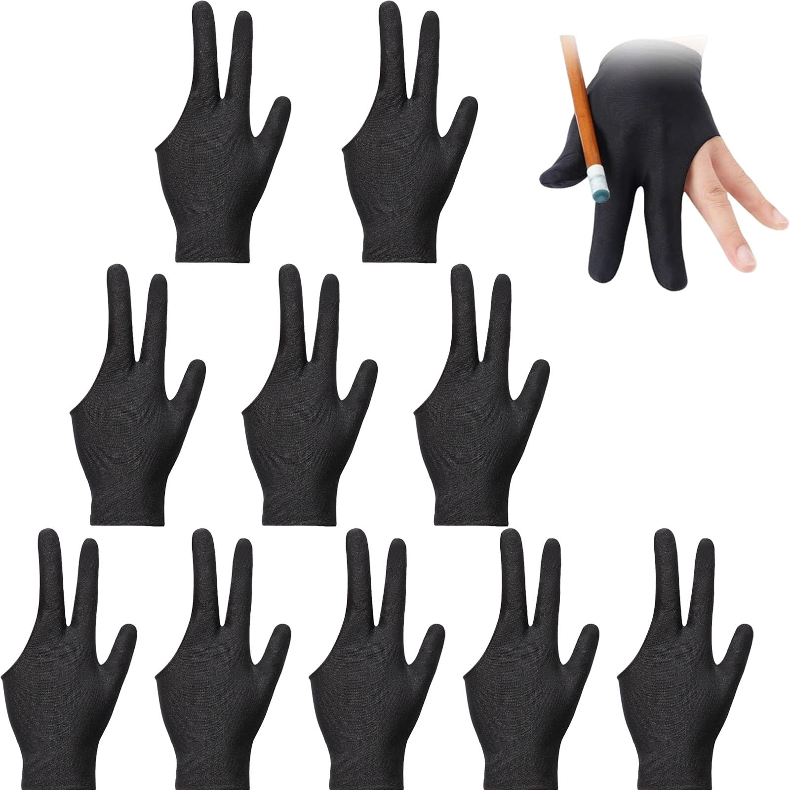 10Pcs Snooker Gloves Left Hand, Professional Pool Gloves for Enhanced Grip Precision, Breathable Snooker Gloves for Tournaments and Training, Black Color-image-12