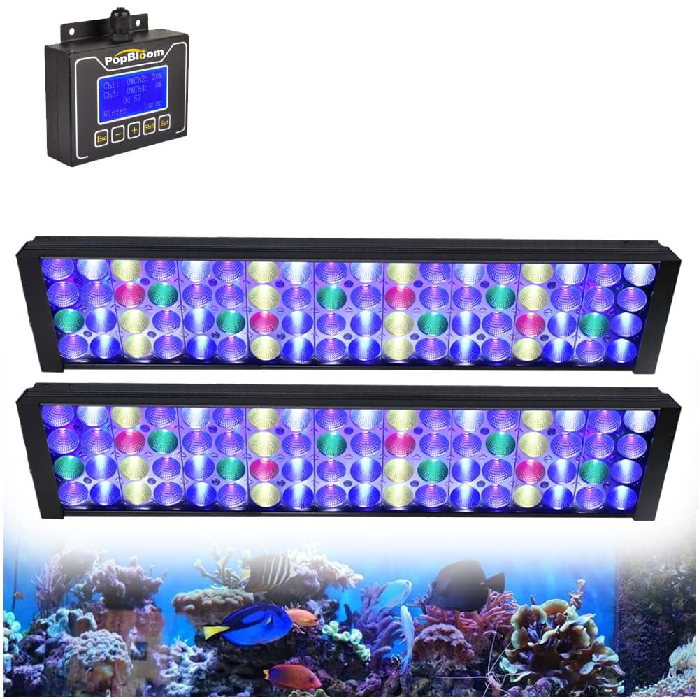 PopBloom-Luz LED para Acuario Marino, Lámpara de Acuario de Espectro Completo para Coral de Arrecife SPS/LPS Luz de Pecera (120W (Para 110-140cm))