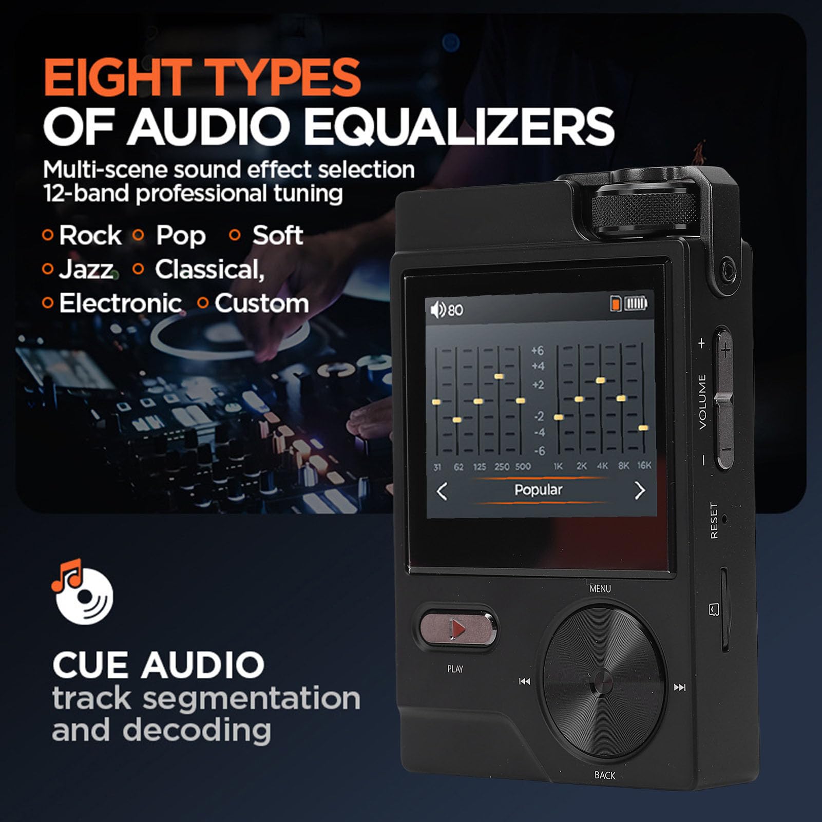 Jectse Lettore MP3 HiFi da 64 GB, Riproduzione DSD/FLAC Lossless Lettore Audio Digitale Ad Alta Risoluzione, Lettore Musicale Portatile con 35 Ore di Riproduzione, Supporta Fino a 256