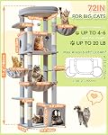 Taoqimiao 72 Inch Cat Tree, XXL Cat Tower for Indoor Cats Large Adult 25Lbs+, Extra-Large Platform, 2 Cat Houses, 7 Scratching Post, Extra-Sized Durable Hammock, Cozy Basket, Light Gray, F20W