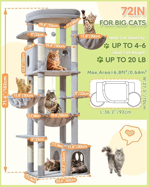 Foto 2 de 8 de Taoqimiao Árboles Rascadores para Gatos XL 183 cm, Plataforma Extra Grande