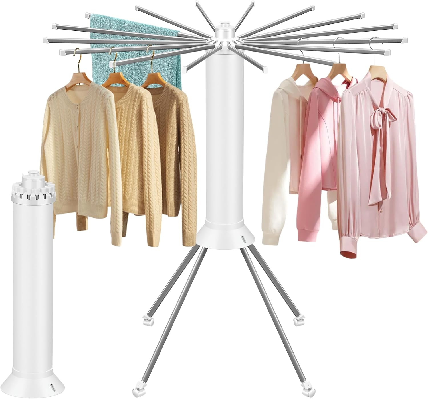 4-Legged Foldable Clothes Drying Rack with Wheels, Heavy-Duty Laundry Rack for Indoor Outdoor Use, Space-Saving Portable Design & Pulley System 4-Legged Foldable Clothes Drying Rack with Wheels, Heavy-Duty Laundry Rack for Indoor Outdoor Use, Space-Saving Portable Design & Pulley System