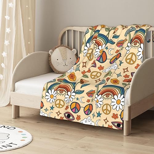 Miniatura 3 de Manta retro de los años 70 con diseño floral de hongos hippie de los años 70, manta suave de franela, acogedora y ligera, regalos de felpa para