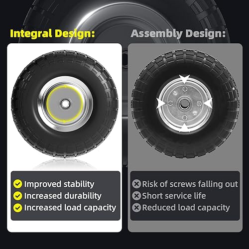 Vista 4 de Neumáticos impinchables de goma maciza de 10 pulgadas, 4.10/3.50-4, rodamientos centrales 5/8 pulgadas, para carretilla de carga y de jardín, Negro