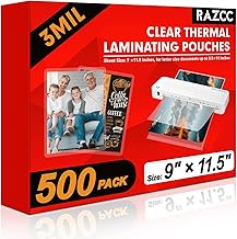 Laminating Sheets, 500 Pack Clear Thermal Laminating Plastic Paper Laminator Sheets, 9 x 11.5-Inch, 3mil, Ideal Office or School Supplies