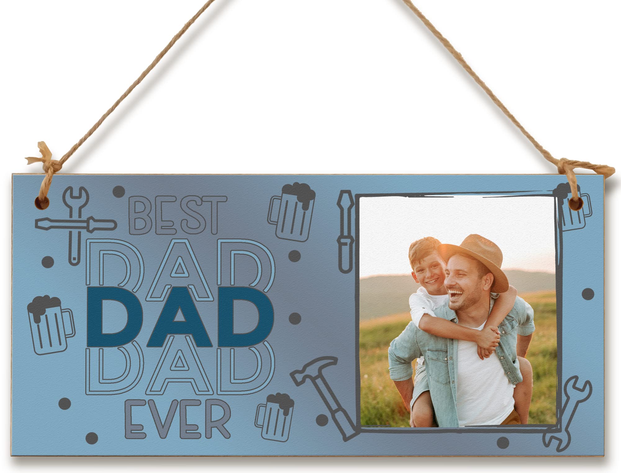 Personalised Wooden Plaque with Photo Best Dad Ever Gift for an Amazing Daddy Door Sign Hanging Man Cave Shed