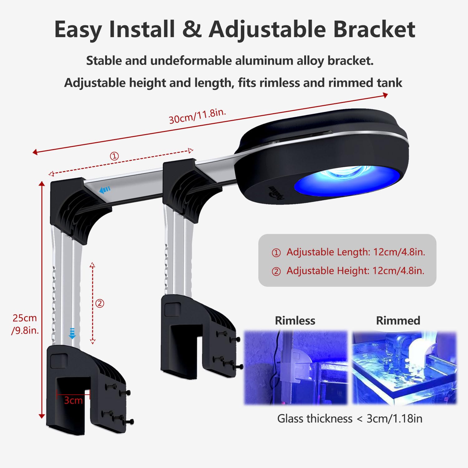 PopBloom RL60 LED Aquarium LED Beleuchtung, Vollspektrum Aquarium Lampe, Salzwasser Aquarienbeleuchtung mit WiFi-Steuerung für Korallen, Riffe Meerwasser Aquarium Tank (60W RL60 Schwarz)