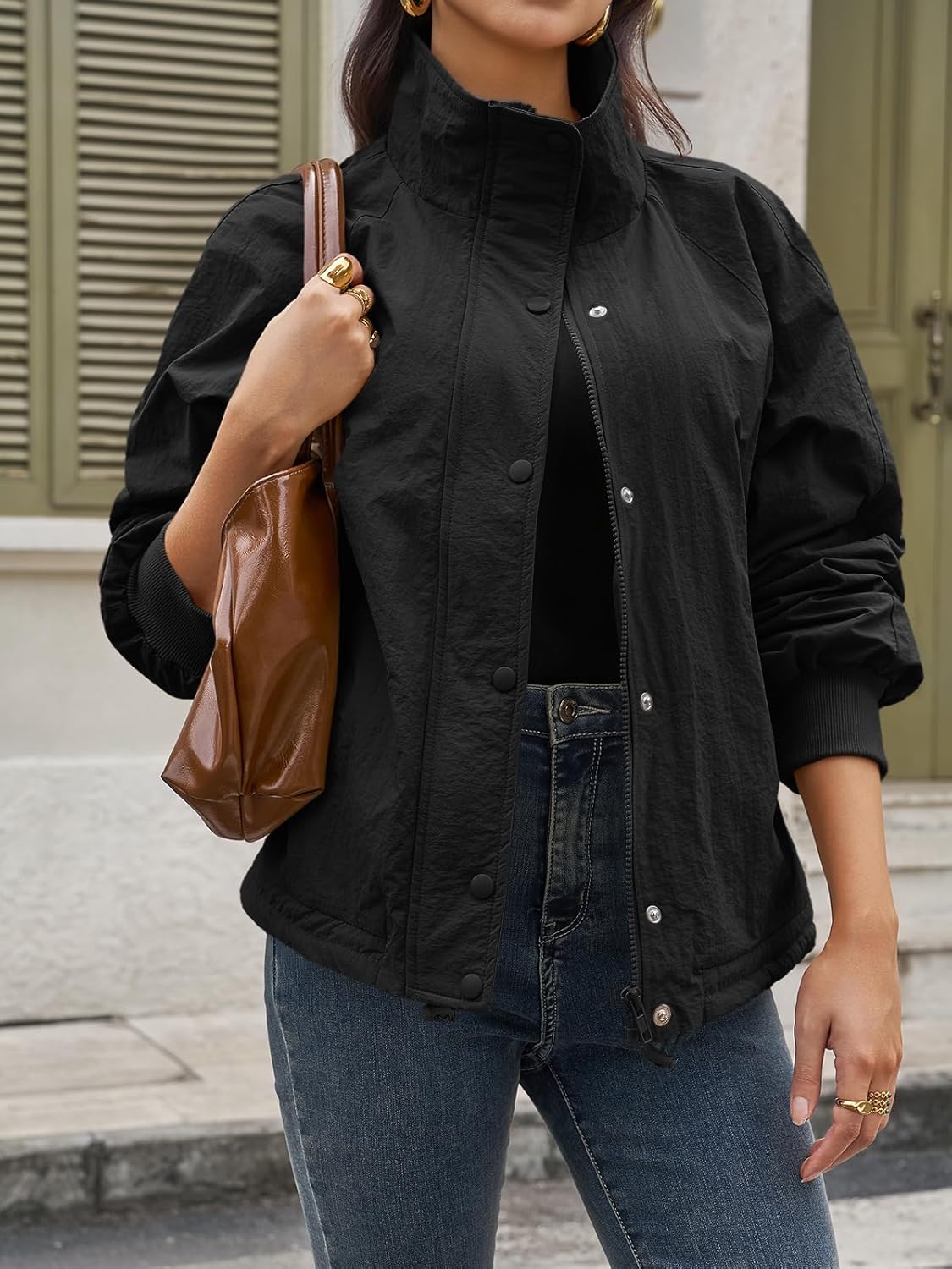 Tankaneo Womens Fleece Lined Cropped Jackets Full Zip Oversized Casual Coats Winter Warm Outerwear Overcoats - Image 4