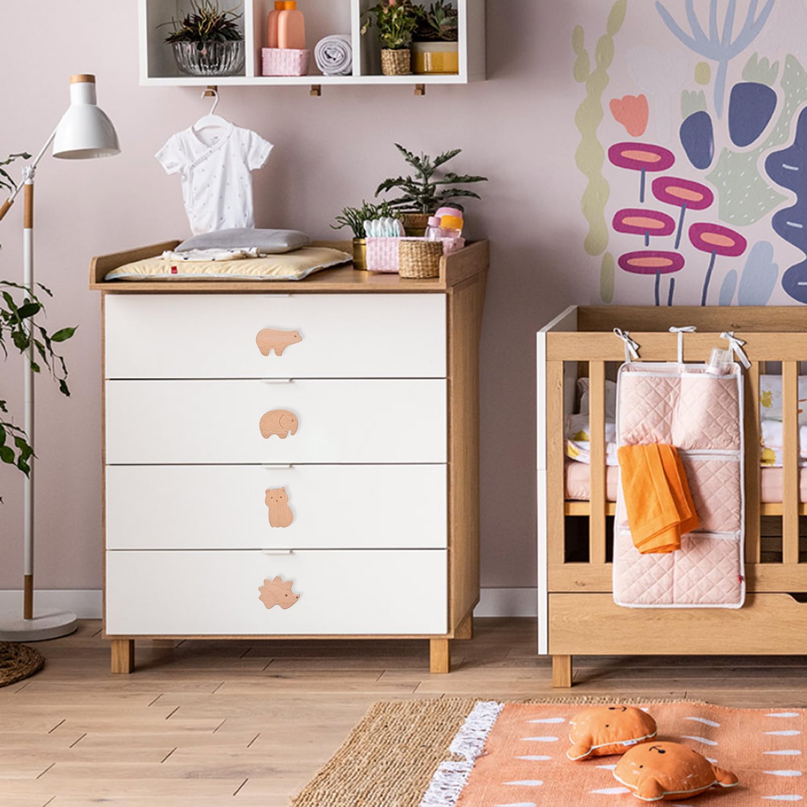 12 maniglie per cassetti in legno, a forma di animale, per bambini, per cameretta dei bambini, con bottoni in legno, con viti