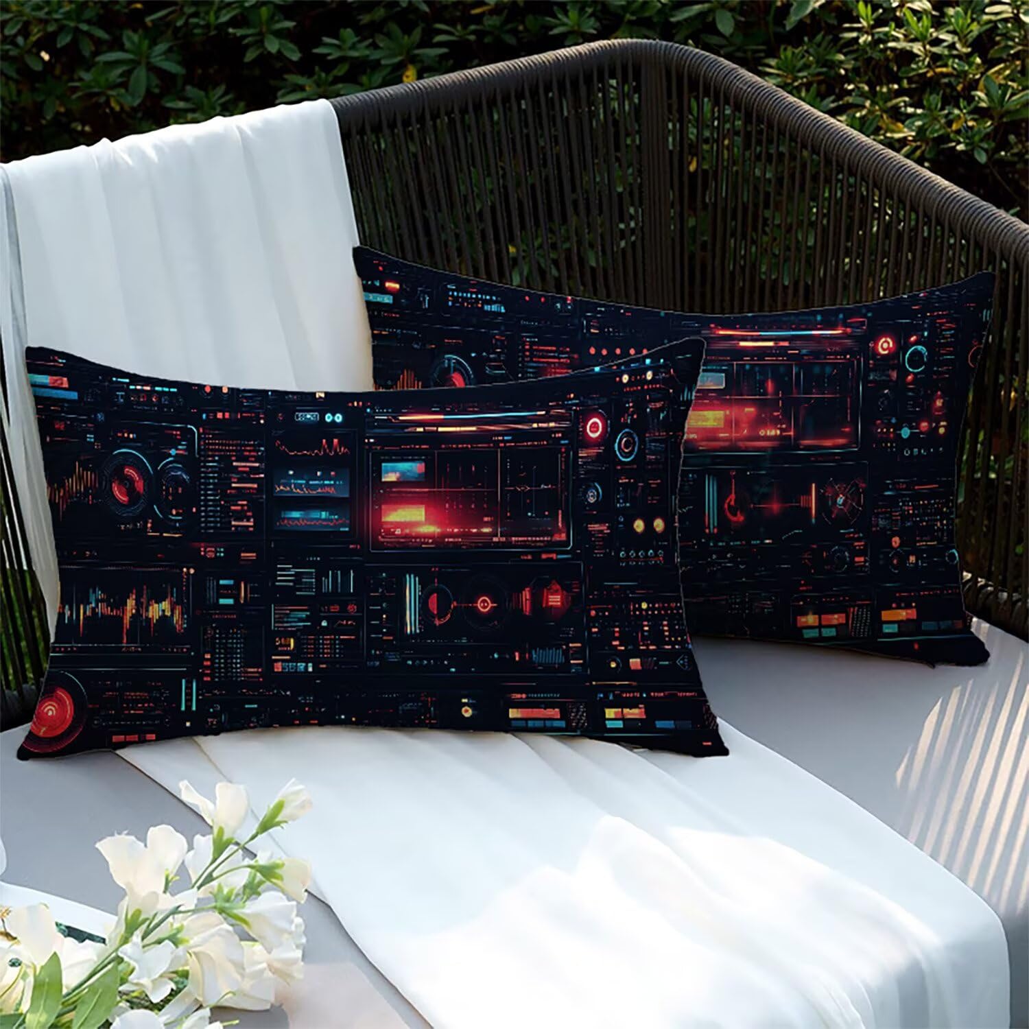 Housses de coussin en lin bleu 70x40cm pour sublimer votre canapé de jardin