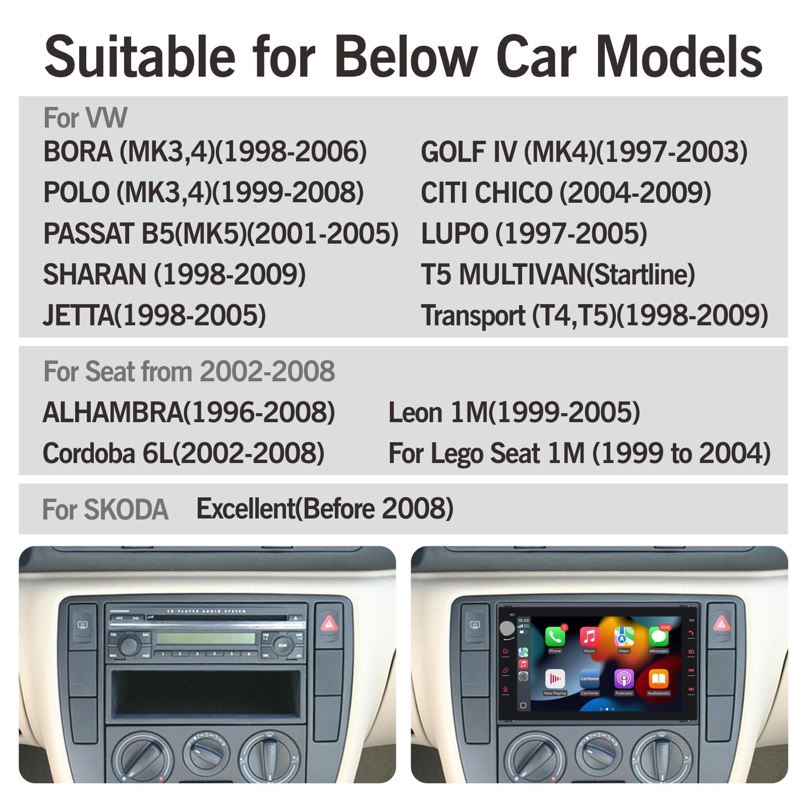 Radio für VW lbiza 6L Fox Polo Passat Golf Jetta Autoradio mit Kabelloses CarPlay Android Auto