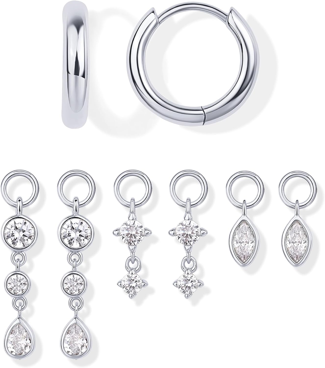 PAVOI 14K Gold Plated Huggie Earring Charms for Women - Mix and Match Huggie Hoop Earrings with Charms Pack - Dangle Dainty Motif Set with Cubic Zirconia, Heart, Cross, Pearl & Evil Eye Jewelry - Valentines Day Trendy Jewelry