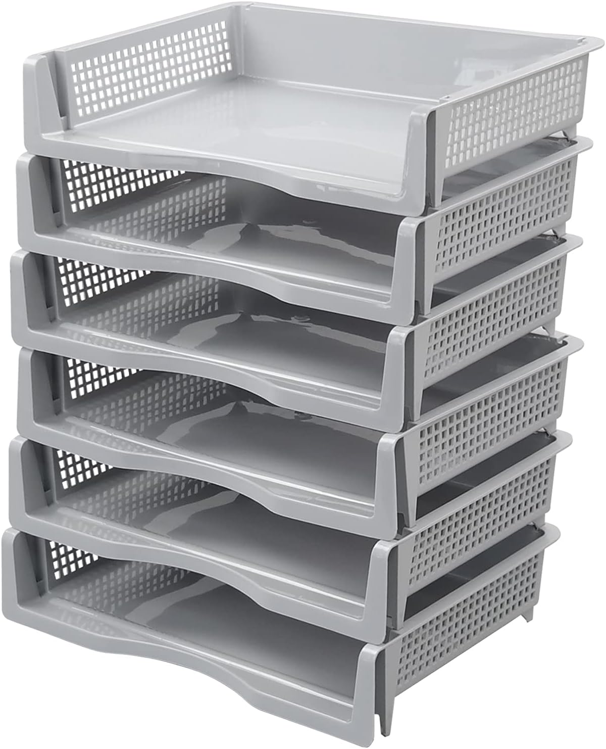 Obstnny 6 Packs Stackable Paper File Storage Tray, Plastic Desk Organizer Basket Tray