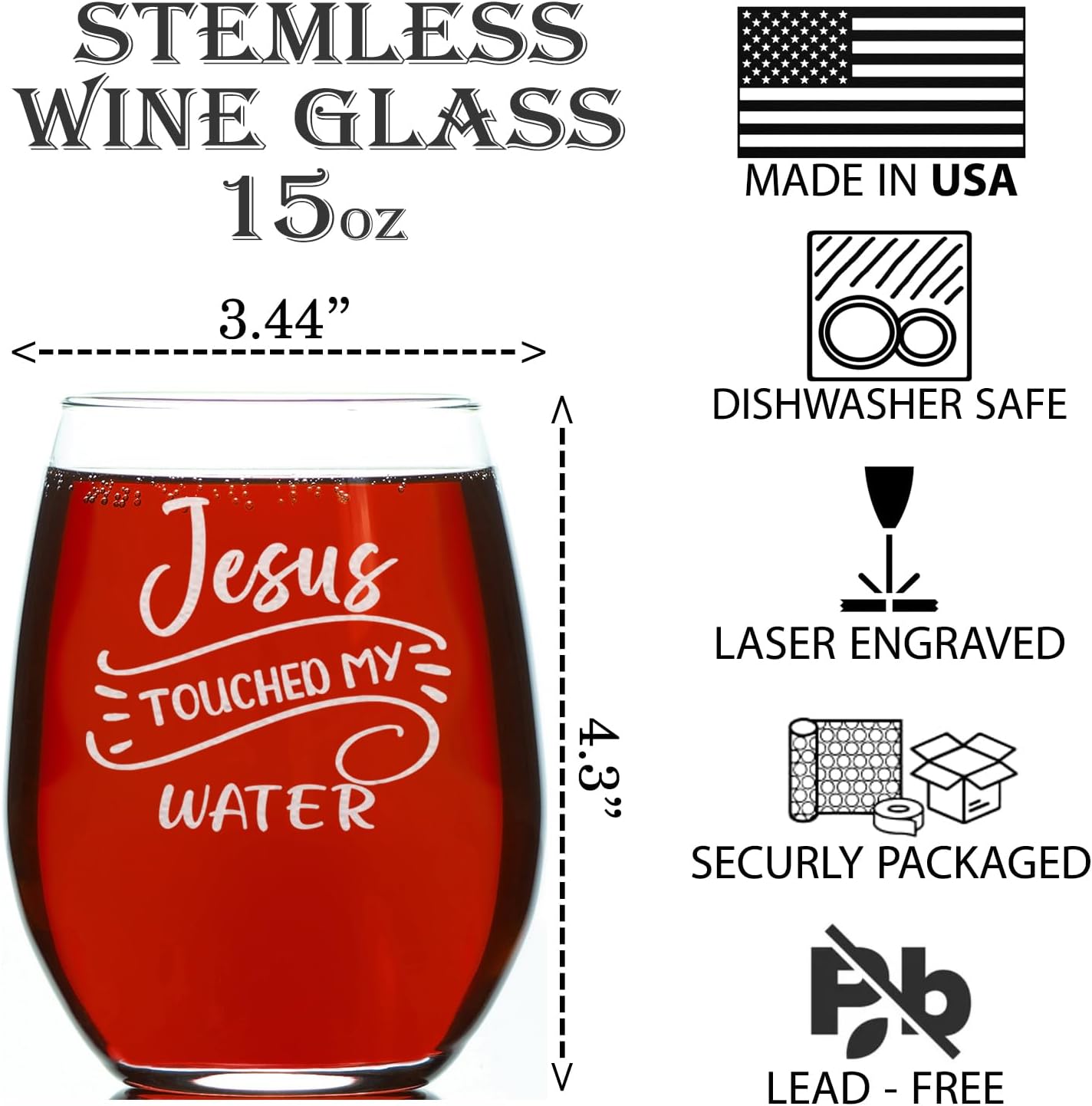 Jesus Touched My Water 15oz Stemless Wine Glass, Party Decoration Idea, Funny Gifts For Birthday, Christmas, Mother's Day - Image 2