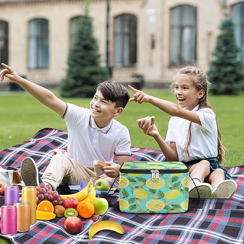 Miniatura 3 de QsirBC Bolsa de almuerzo con aislamiento de limones para mujer, reutilizable, bolsa cuadrada para comidas para adultos y hombres, lonchera más