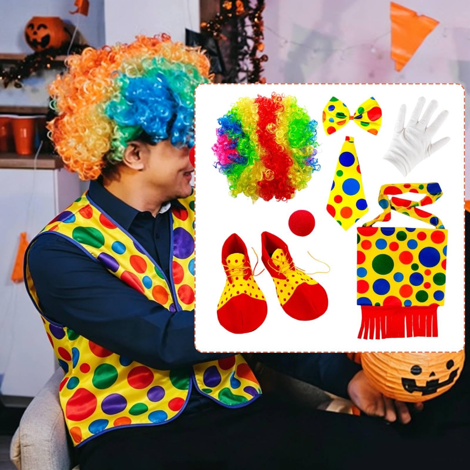 Set da Clown per Giochi di Ruolo con Parrucca Arcobaleno E Accessori per, Feste di Halloween, Carnevale, Feste di Compleanno, Spettacoli, Style C