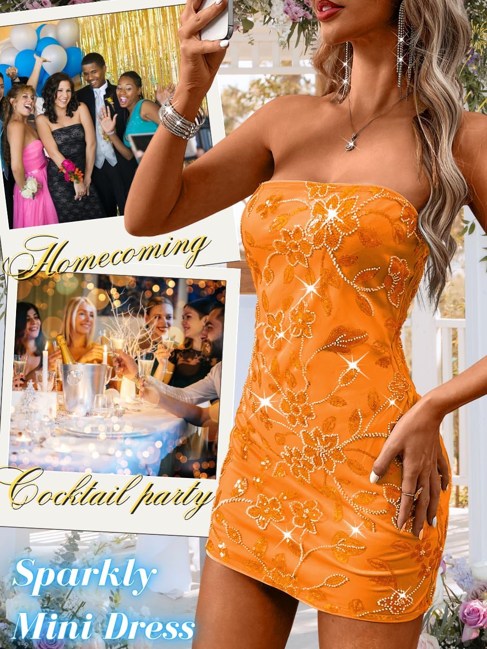 Strapless Sequin Dress,Beaded Sparkly Formal Mini Dresses Women,Glitter HOCO Birthday Party Mermaid Outfit - Image 3