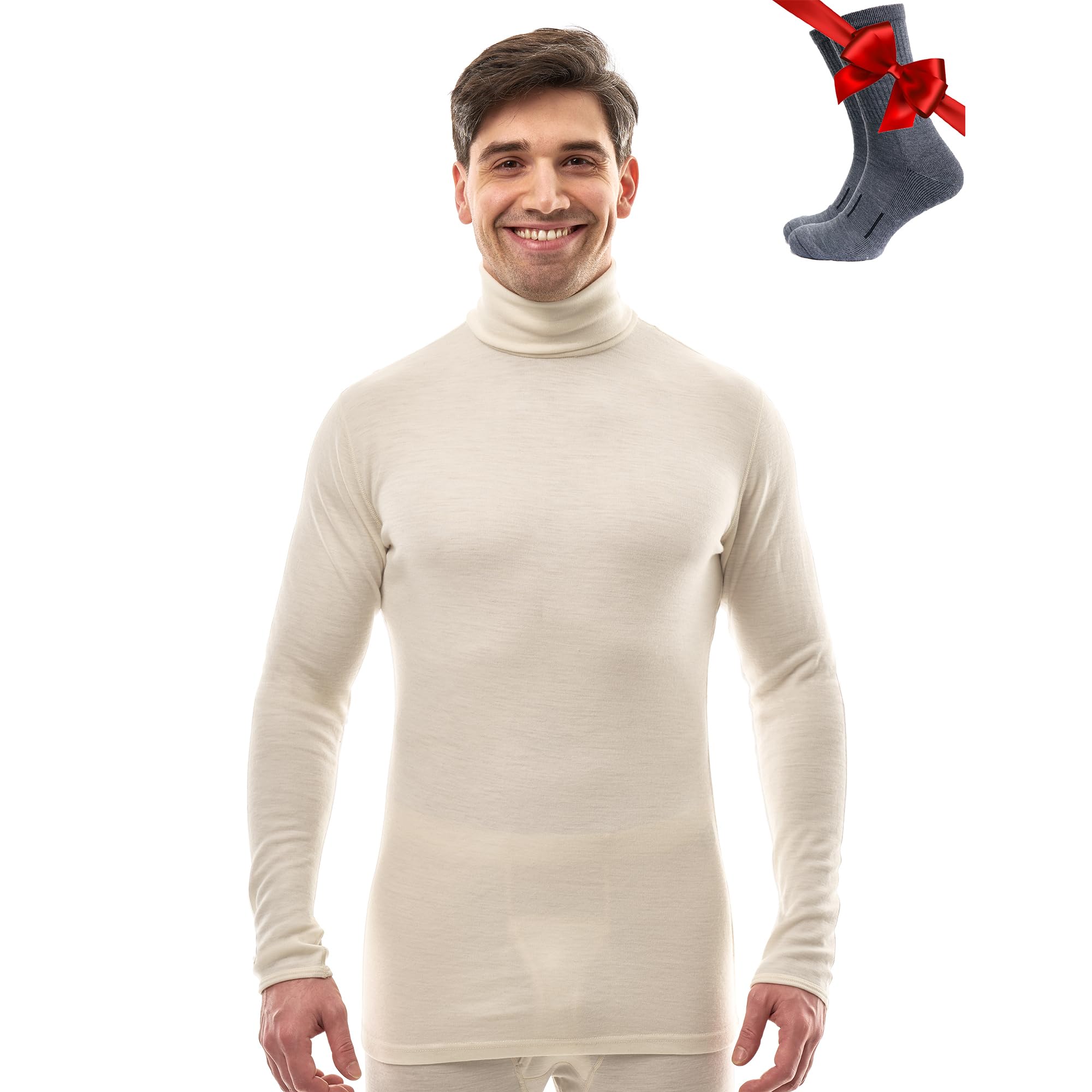 Merino.tech Jersey Cuello Alto Hombre 100% Lana Merino + Calcetines | Diseño cuello alto manga larga para hombre, protege del viento, retiene el calor, ajuste cómodo