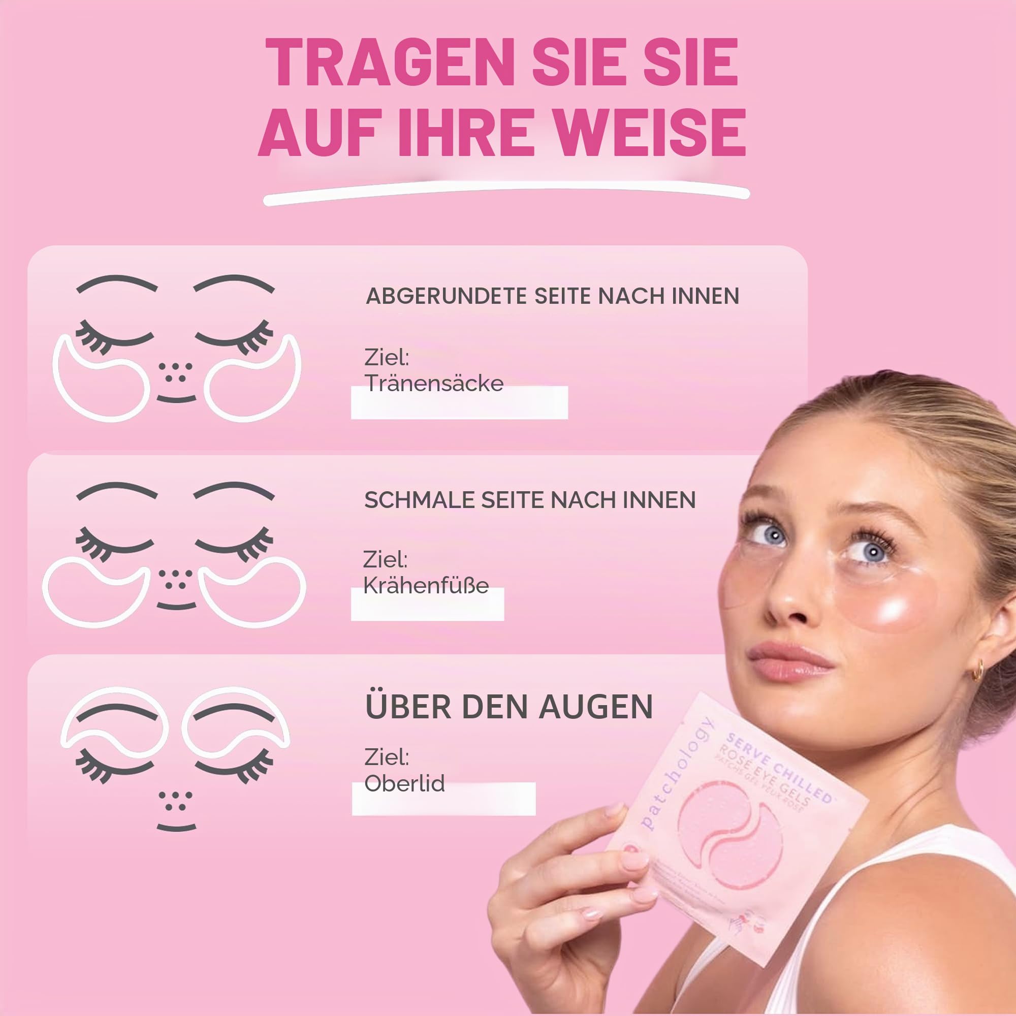 Patchology Serve Chilled Rosé Eye Gel - Pflegende Augenpads mit Resveratrol, Hyaluronsäure und Erdbeerextrakt - Eye Gels Feuchtigkeitspflege gegen Schwellungen, Müdigkeit und Trockenheit - 5 Stück