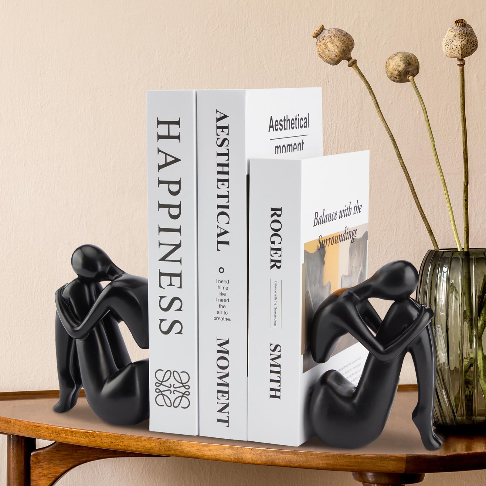 Black Decor Frauenstatue, Denker-Mädchen-Skulpturen, moderne abstrakte Kunstakzente, schwarze Harz-Sammelfiguren für Wohnzimmer, Schlafzimmer, Bücherregal, Couchtisch, Harz, 1 Stück