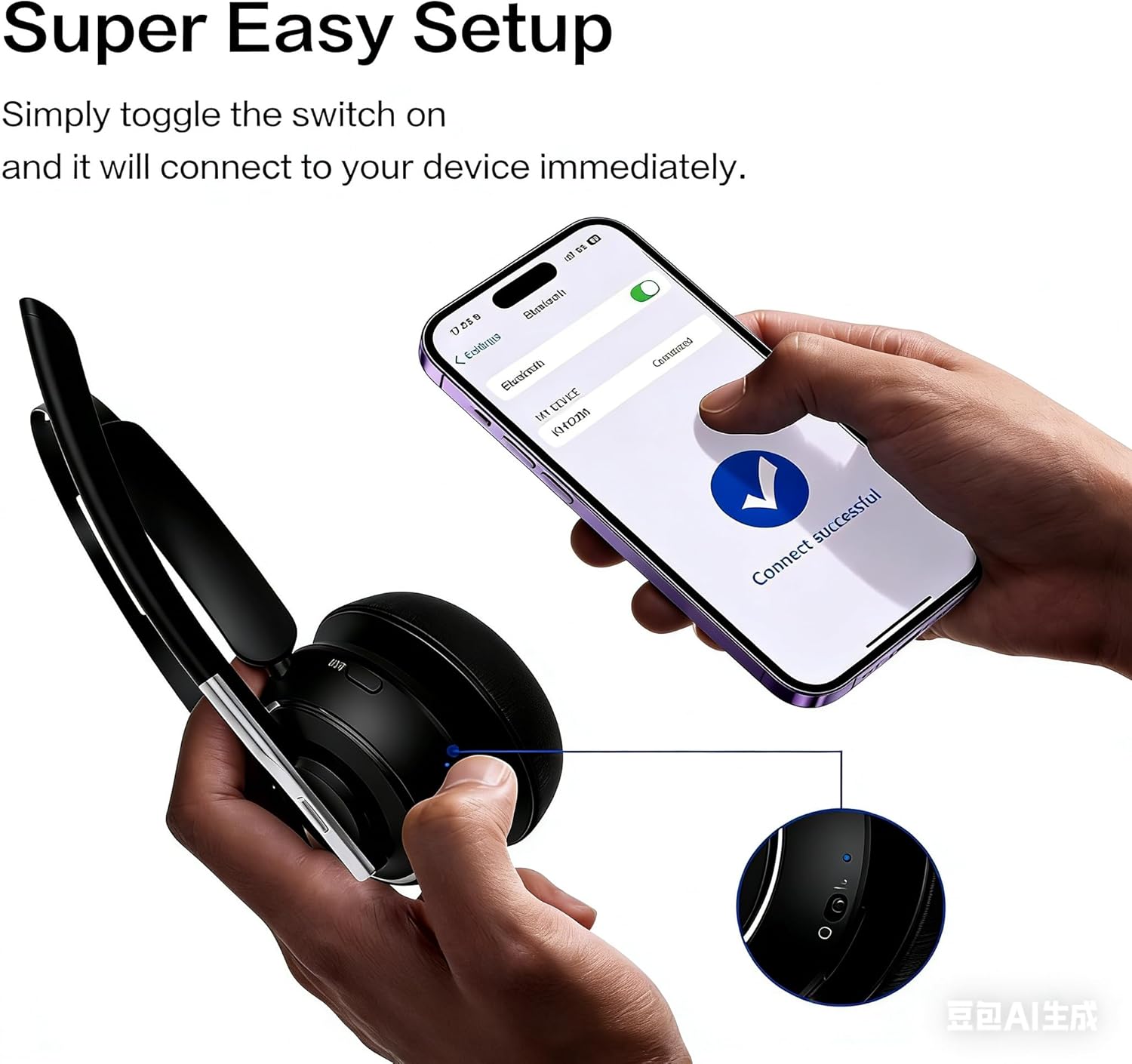 wireless headset, bluetooth headset with ai noise cancelling mic, bluetooth v5.2 headphones with usb dongle, charging base & mic mute for pc/cell phones/call center dark black