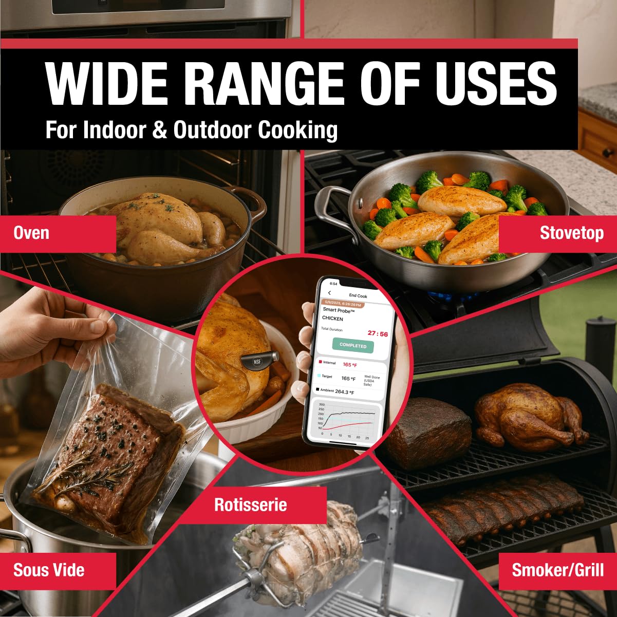 CDN Smart Probe Bluetooth Meat Thermometer | Wireless Digital Thermometer with NSF Certified Probe | Remote Temperature Monitoring via App for iOS & Android | for Oven, BBQ, Grill, Smoker | STP212