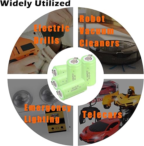 Miniatura 6 de Odstore Ni-Cd Batería C Recargable Sub C 1.2V 2200mAh Baterías C Tamaño 16-Pack (Verde)