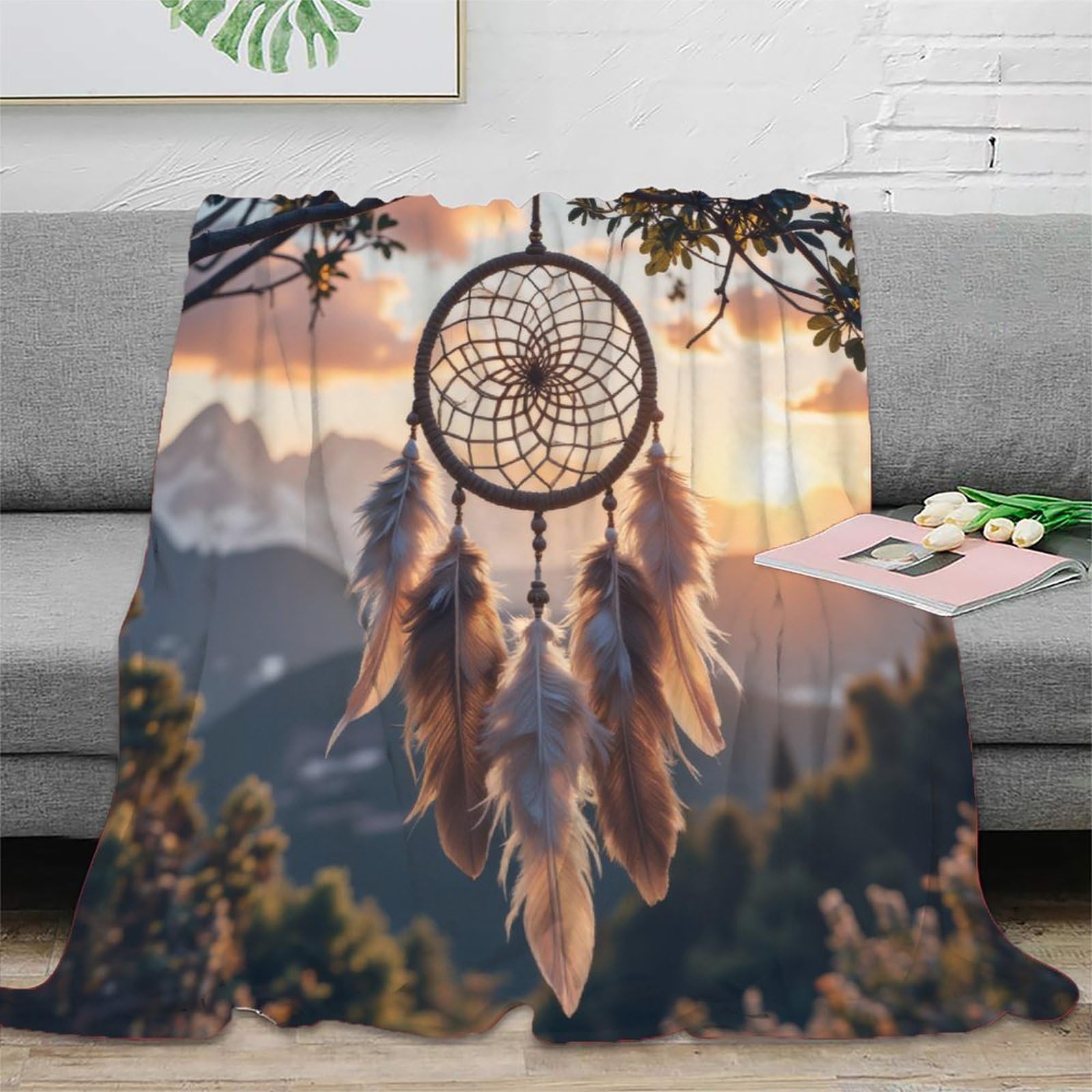 Boho Traumfänger 3D Druck Decke Microfaser Wohndekor Traumfänger Sofadecke Kuschelig Warm Schlafzimmer 80×90(200x230cm)