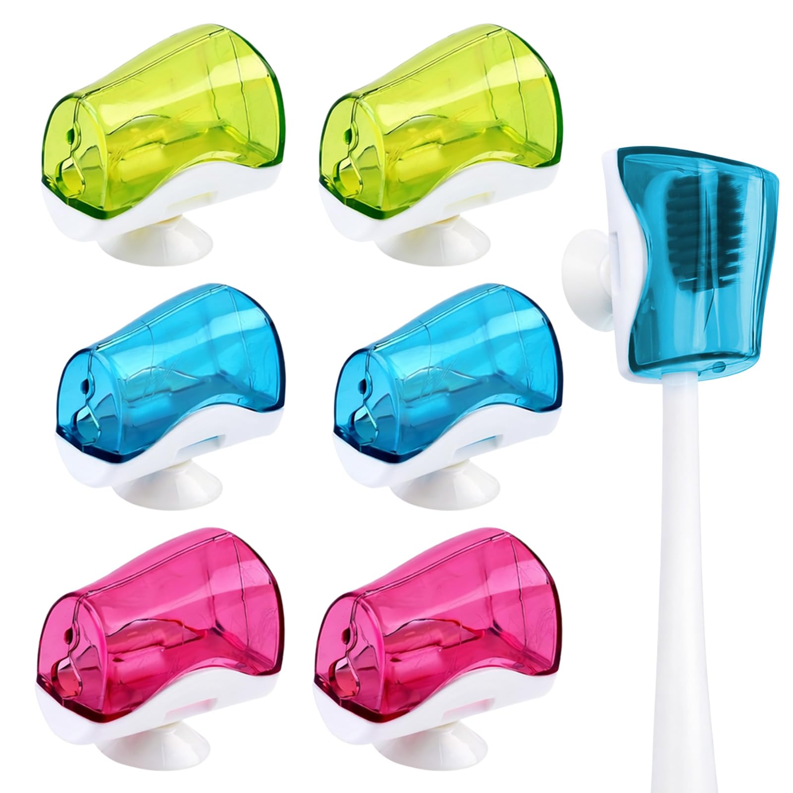 6Pcs Wall Mounted Toothbrush Holder, Toothbrush Head Covers with Suction Cup, Tooth Brush Cap for Bathroom Wall Mirror Home Outdoor Travel