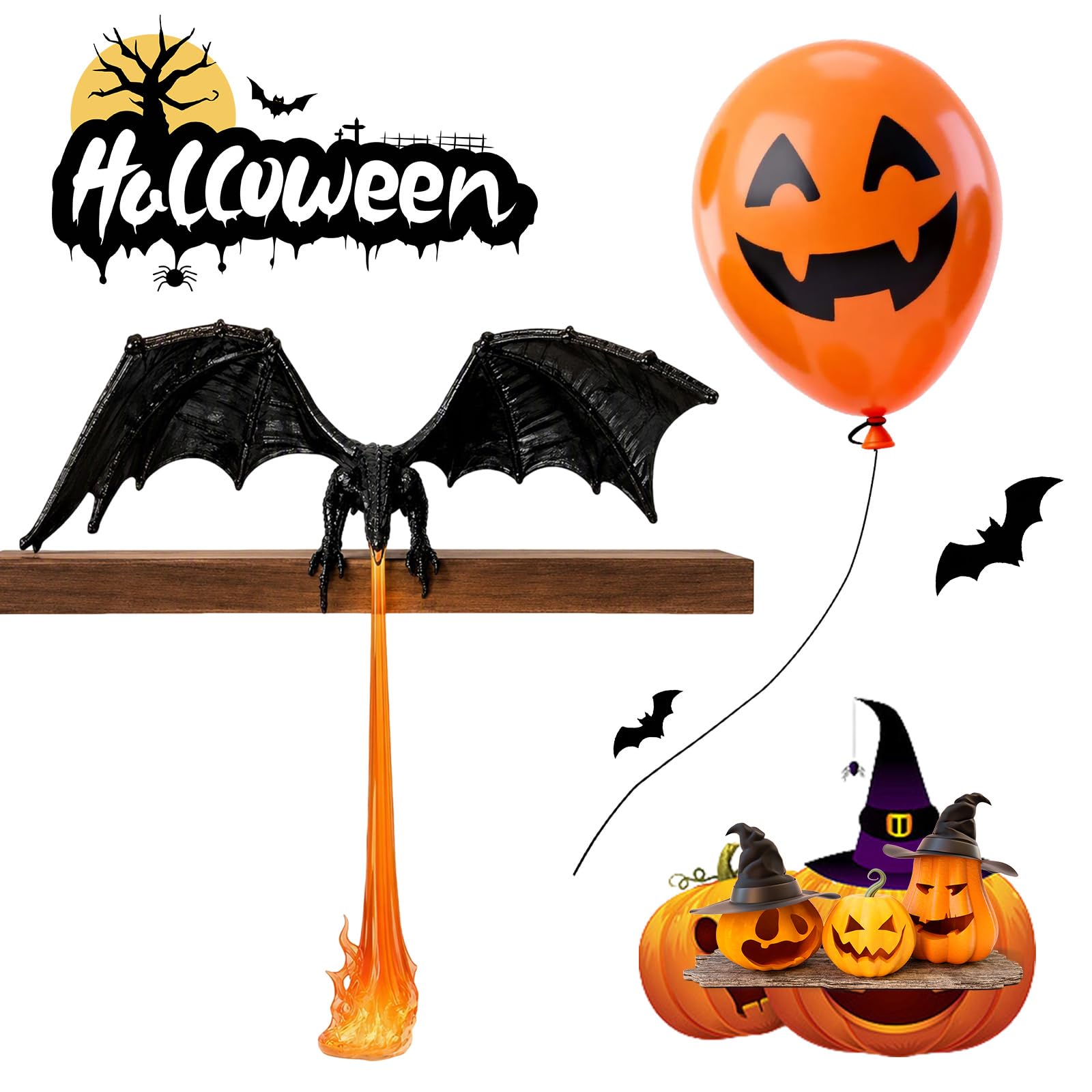 Dragon Gothic Shelf Sitter LED Flame Decor Posągi