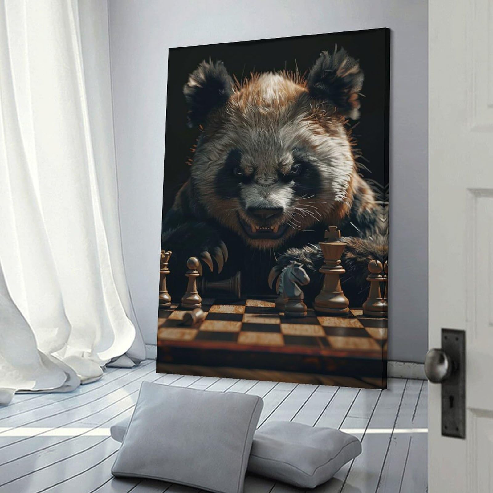 Junmoney Panda Chess Home Decor Wall Art, 24x36inch(60x90cm), for Home, Office, Studio Or Guest Room, An Adaptable Decor Piece for Home Use