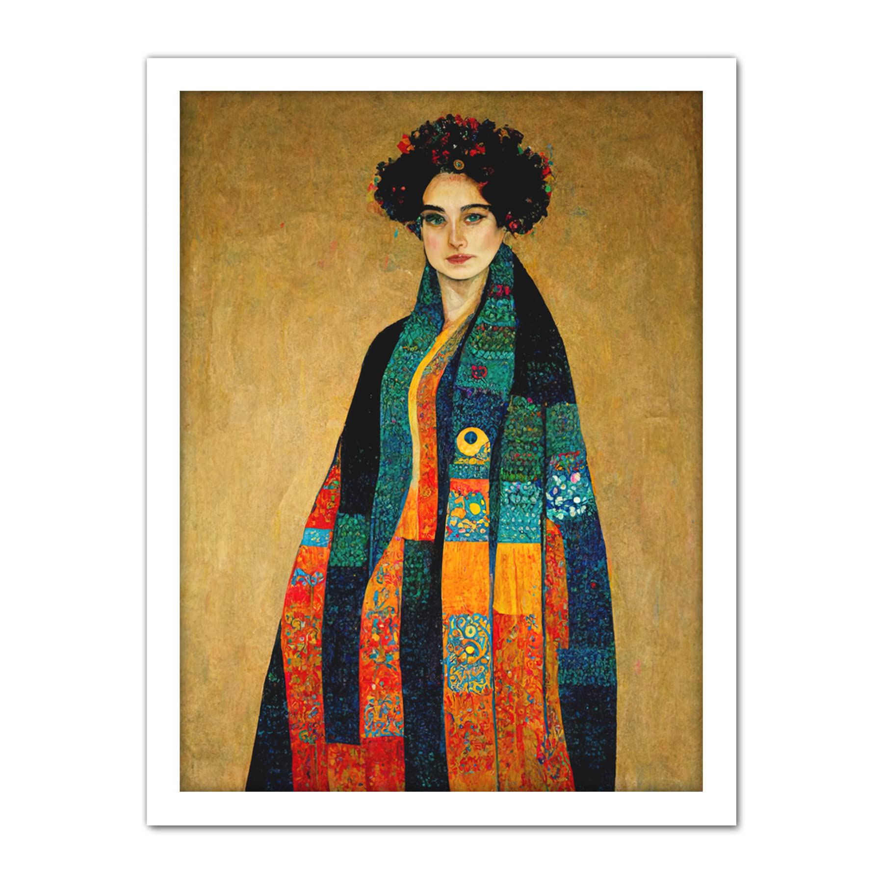 Doppelganger33 LTD Gustav Klimt Inspired Female Portrait Woman Artwork Framed Wall Art Print 18X24 Inch